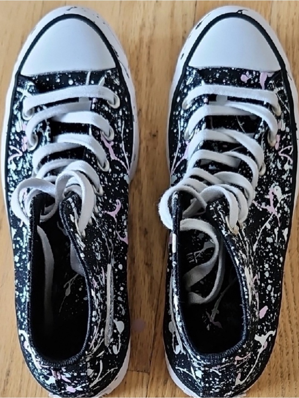 Converse Black Lugz style High-Tops w/ Pink & White Paint Splatter sz W8 - Picture 3 of 5